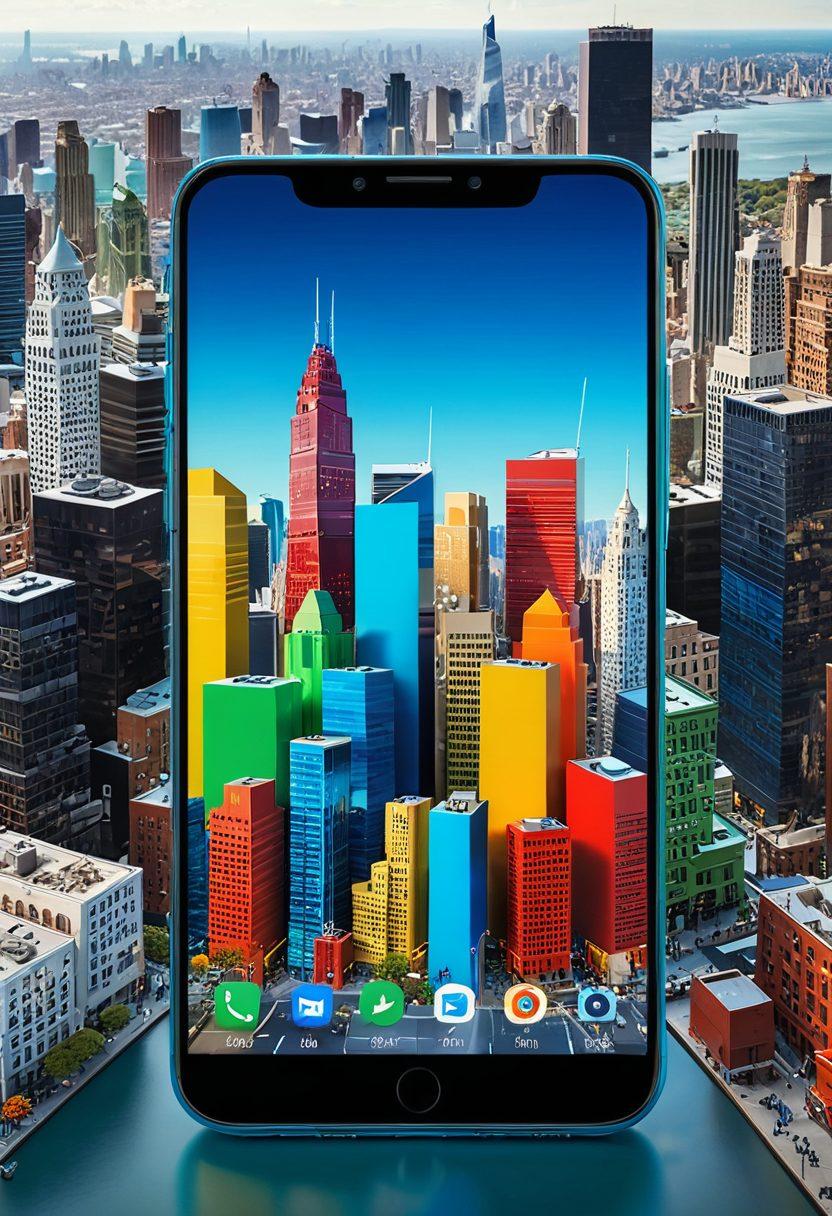A visual metaphor of a smartphone displaying various affordable wireless plans, surrounded by colorful price tags, with a backdrop of a bustling city skyline to symbolize connectivity. Include diverse individuals happily using their phones, showcasing inclusivity. Use bright and lively colors to convey optimism and accessibility. super-realistic. vibrant colors. 3D.